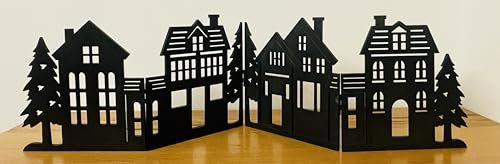 khevga Weihnachtsdekoration Tischdeko Fensterdeko zum Stellen Deko Haus Silhouette klappbar 60 x 16 cm schwarz Holz
