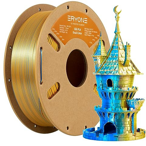 ERYONE Dual Seiden PLA Filament 1.75mm,Co-Extrucsion PLA Seiden Filament für 3D Drucker +/- 0,03 mm,Bicolor-Seide Zwei-Eins PLA Filament1 kg/Spule,Gold & Blue