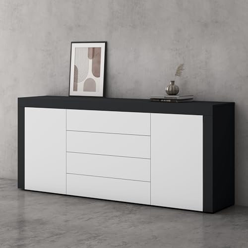 doporro Sideboard Kommode in Anthrazit matt und Weiß matt 167x36 cm Aufbewahrungsschrank Holz Bodenstehend für Ihren Wohnbereich Viel Stauraum Schrank 03