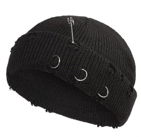 Fopytu Gothic Beanie Winter Strickhüte Trendy Metal Pin Hip Hop Streetwear Harajuku Y2k Schädel Cap Mode Warme Dicke Schädelkap Unisex