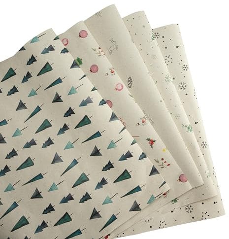Geschenkpapier Weihnachten – Weihnachtsgeschenkpapier aus Graspapier – 5 Geschenkpapier Rollen im Set – Geschenkpapier Gras, Natur – ökologisch und nachhaltig – Rolle: 47 cm breit, 2 m lang