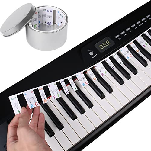 MuzcYM Piano Keyboard Stickers 61 Full Size Key Set Free Paste Keyboard Rake Note Marker Overlay Piano Key Stickers for Beginners Kids with Colorful Bigger and Bold Letters, Transparent and Removable