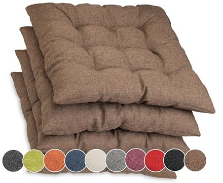 sunnypillow 4er Set Stuhlkissen mit Bändern 40x40 cm - Bequeme Polsterauflage 8cm dick - Auflage für Stühle/Bänke in Haus und Garten Sitzkissen Sitzauflage Gartenkissen Outdoor/Indoor - Braun