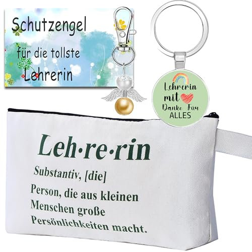 MKISHINE Dankesgeschenk Beste Lehrerin Tasche+Schutzengel Schlüsselanhänger Abschied Erzieherin Kita Kindergarten Tagesmutter Abschiedsgeschenk Lehrerin Geschenk Lehrerin,Abschiedsgeschenk Schule