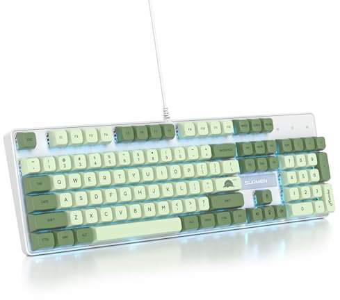 Owpkeenthy Full Size Green Mechanical Gaming Keyboard with Number Pad, Wired 100% Office NKRO Keyboard RGB Backlit 104 Keys with Red Switch for PC Gamer (104 Matcha)