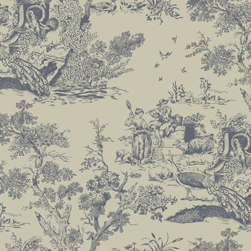 Yomshi Papier peint autocollant bleu et beige, papier peint à décoller et à coller, papier peint arbre et animal, papier de contact vintage 41 × 300 cm, papier peint vintage pour salon, chambre à