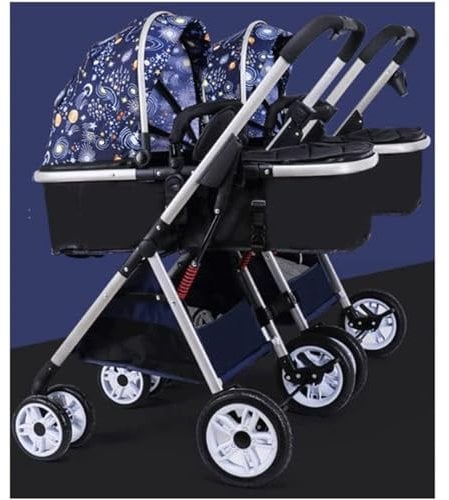 Rieort Tragbarer Zwillingskinderwagen, Autositz, Kombi-Tandem-Kinderwagen mit großem Markisen-Trolley, Aluminium-Luxus-Doppel-Kinderwagen
