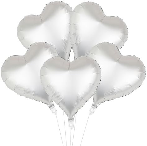 5 Stück Silber Herz Ballons für Mädchen Frauen,Folienballons mit Bändern,18 Zoll Herzform Heliumballons,Herzballons Luftballons Herzluftballons für Geburtstag Hochzeit Jahrestag Party Dekorationen