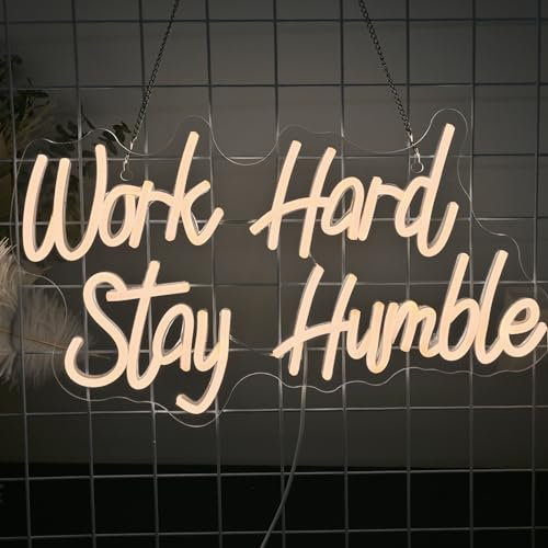 SIGNSHIP Panneau néon Work Hard Stay Humble à intensité variable pour mur LED blanc chaud avec lettres néon pour la maison, bar, homme, cave, bière, café, bistro, club, décoration de fête