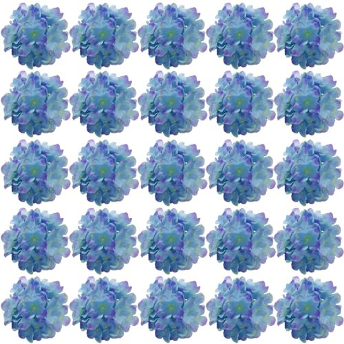 FagusHome 30 teste di ortensie artificiali in seta, fiori e steli, ortensie finte, per la decorazione della casa e del matrimonio (blu viola)