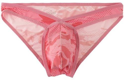 Summer Code Brief Slip Bikini Micro Mesh Uomo Intimo Mutande Comode e Traspiranti Underwear Vita Bassa, Rosa, XXL