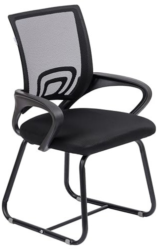 Baroni Home Silla de oficina con reposabrazos con respaldo ergonómico de tela transpirable, silla en voladizo para salas de espera y conferencias, carga 130 kg, negra con patas negras, 46 x 50 x 88 cm