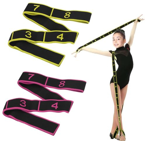 XoeLLe 2 Stück Yoga Stretching Strap, Dehnungsband mit 8 Schlaufen, Yogagurt Schulterretter für Anfänger und Fortgeschrittene, Block 2er Set für Effektives Dehnung, Training, Gymnastik (Rosa, Gelb)