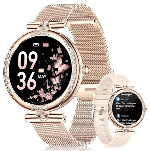 LIGE Montre Connectée Femme, Contrôle par Écran Tactile AMOLED HD Montre Connectée Femme Sport, IP68 Montre Connectée Femme Waterproof, avec Santé des Femmes/Appel Bluetooth/Calories, Android iOS