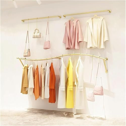 SAYEYBU Cintre Au Sol Porte-Manteau Mural Doré Porte-Manteau Doré, Porte-Manteau De Mariage Industriel Moderne, PréSentoir De Magasin De VêTements CréAtif,d'or,250cm+120cm*2