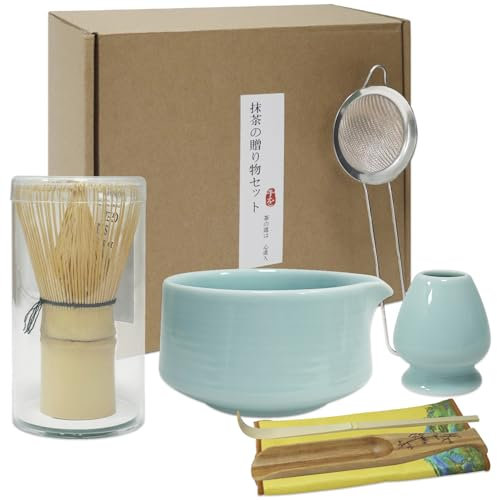 AGOPLEE Matcha Tea Set - Matcha Broom Set with Whisk, Broom Holder, Ceramic Matcha Bowl, 2 Teaspoons - Japanese Accessories for Matcha Ceremony, Perfect for Preparation