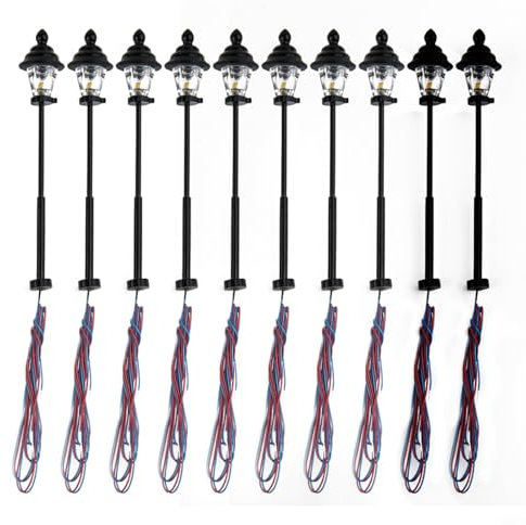FUBESK 10 Stück Modell Laterne Lichter, LED Eisenbahnlichter Straßenlaterne Post Park Laterne Lichter, 45 mm Modelleisenbahn Bonsai Dekoration Metall, Indoor Bonsai, Outdoor Eisenbahn Modell