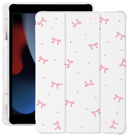 BlHMCASE Niedliche rosa Schleife Kawaii für iPad Pro 11 Zoll Hülle 4. / 3. / 2. Generation 2022 / 2021 / 2020 mit Stifthalter, Auto Sleep/Wake, weißes Leder, weiche TPU-Rückseite