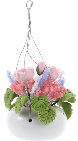 JUMPLAWN Rose Potting Ornament 1/12 Scale Miniature Home Decor Hanging Basket for Doll House Adornment