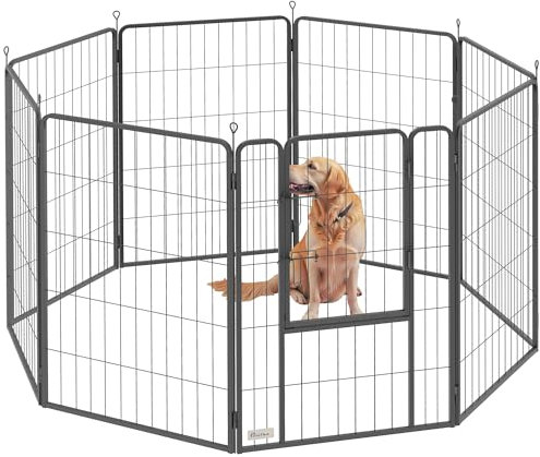 PawHut Welpenlaufstall Welpenauslauf mit 8 Gitter je 68x100 cm Tür Erdspießen flexibel faltbar Schutzplane Freilaufgehege 100cm hoch Hundelaufstall für Hund Katze Welpengitter für drinnen draußen