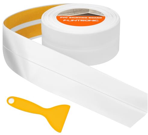 flintronic Sigillante Impermeabile, 5m*60mm Battiscopa Morbido PVC Sigillante Autoadesivo Nastro, Impermeabile, Antiolio e Antimuffa Utilizzato per Piastrelle da Cucina/Bagno, Mobili, ecc (Bianco)