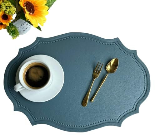 JGDSDMJG Tischsets Abwaschbar Leder Tischset Esstisch Matte Untersetzer Individuelle Tischdecke Teller Tasse Geschirr Pad Moderne Nordic Küche Zubehör 4 Stück-blau-43x30cm