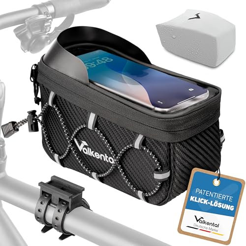 Valkental® Fahrrad Rahmentasche [Innovativer Adapter] Wasserfeste Oberrohrtasche mit Schnellspanner für Ebike, Rennrad & MTB [Viel Platz] Fahrradtasche Rahmen Handy – Handytasche mit sensibler Folie