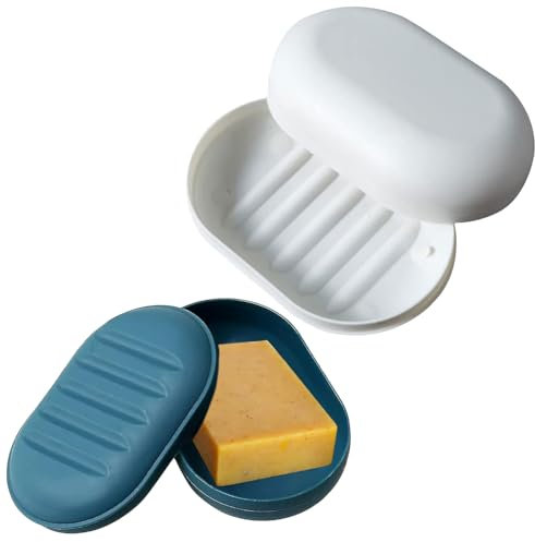 2Pcs Travel Soap Case Box – Leak-Proof Soap Dish with Lid for Shower, Gym, Camping, Hiking – Portable Soap Container for Bar Soaps – Drainage Tray & Snap Closure – Compact, Durable & Reusable