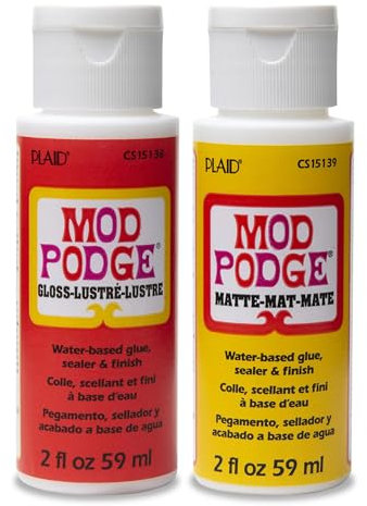 Mod Podge Water-based Glue, Sealer & Finish | Matte & Gloss 2 fl oz 59ml Twin Pack | Quick-Drying, Non-Toxic, Craft Adhesive for Decoupage & DIY Projects