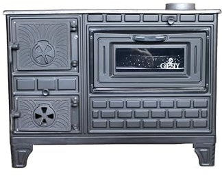 Giesty® Forno da esterno con piastra in ghisa, camino da giardino, forno per pizza, stufa a legna per esterni, cucina da esterno compatta (Porta in ghisa (senza tubi))