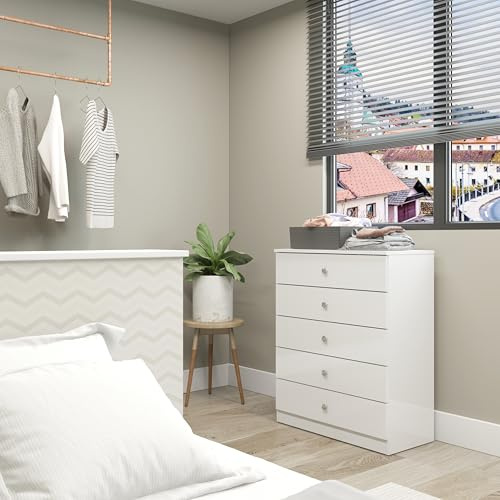 Seconique Denver 5 Drawer Chest in White Gloss