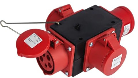 RoadEu - Répartiteur d'alimentation CEE 32 A - Fiche à 5 broches vers 3 prises 32 A 5p - Répartiteur de courant de construction 400 V IP44 - Répartiteur d'énergie mobile robuste pour atelier