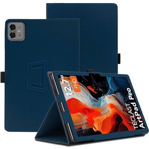 KUSINHOKA Hülle Kompatibel mit Teclast Artpad Pro 12.7 Zoll, PU Leder Flip Case mit Abdeckung Klappständer, Stoßfest Magnetische Tablet-Schutzhülle Cover mit Handschlaufe, Marineblau