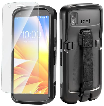 Vlammende 3 in 1 Schutzhülle Rugged Boot für Zebra TC22 TC27 Mobile Computer Scanner, SG-TC2L-BOOT-01 mit Handschlaufe und gehärtetem Glas, Schwarz