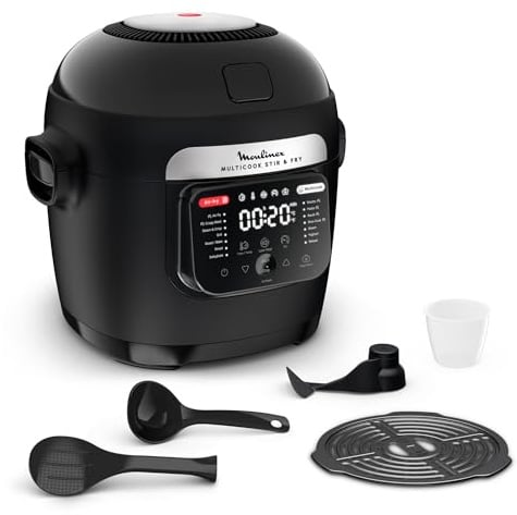Moulinex - Multicook Stir&Fry Multicuiseur et Air Fryer - 6 L - Noir | Multicuiseur avec air fryer et pale automatique - Cuit des repas complets pour 6 personnes sur 2 niveaux sans surveillance