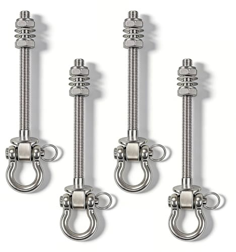 4 Pièces Crochet Balançoire Inox M10 avec Roulement, 210 mm Fixations Charge Lourde 680 kg, Crochet Hamac et Chaise, Plafond Béton et Poutre Bois pour Yoga, Sac de Frappe, Jardin Intérieur Extérieur