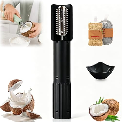 Electric Coconut Grater Machine, Portable Handheld Coconut Grinder, Wireless Automatic Anti-Splash Rotating Coconuts Scraper Knife Tool, Fish Skin Scale Scraper Remover Tool (Black)