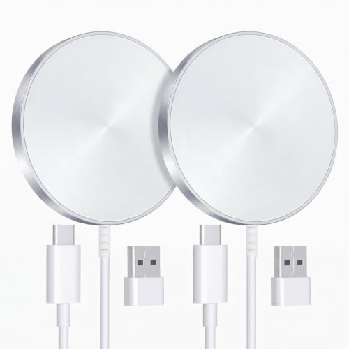 Chargeur Induction 15W sans Fil, Chargeur Mag-Safe Compatible iPhone 17/16/15/14/13/12, Magnétique Chargeur Rapide pour AirPods 4/3/2/Pro, Lot de 2 (Blanc)
