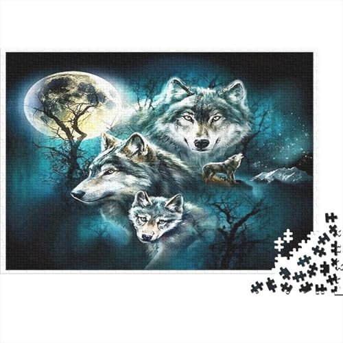 Wolf Moon Night_1 1000 Piece Puzzle Cardboard Jigsaw Premium Quality Wolves & Moon Tree Adults Couples Letters on Back Relaxing Holiday Activity Limited Edition 52x38cm/1000pcs