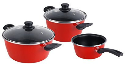 Magefesa Grana Batería Cocina Inducción 5 Piezas, Antiadherente Libre PFOA Esmalte Exterior Rojo, Set Cazuelas Tapa Vidrio, Herrajes Ergonómicos, Diseño Moderno
