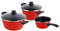 Magefesa Grana Batería Cocina Inducción 5 Piezas, Antiadherente Libre PFOA Esmalte Exterior Rojo, Set Cazuelas Tapa Vidrio, Herrajes Ergonómicos, Diseño Moderno