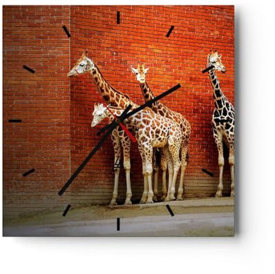 Modern Wanduhr Tiere Giraffen Zoo Familie 30x30cm Quadrat Klein Wand Uhr Glas Analog Zimmeruhren Küche Büro Wohnzimmer Glasuhr Wall Clock Dekoration Design Wanddekoration Küchenuhr C3AC30x30-2643