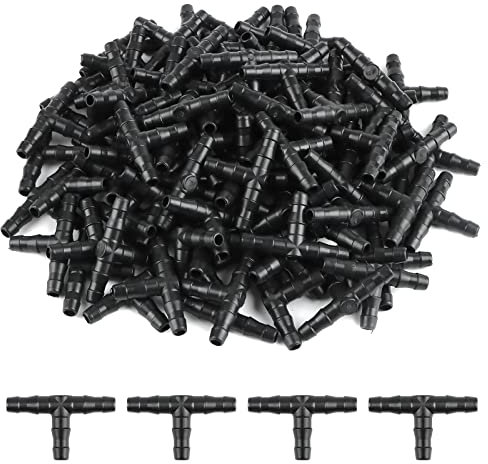 Kalolary 100 Piezas de Riego Conectores por goteo, Estratagema Riego riego por Goteo Tubería en T de 4/7mm Tee Pipe aspersión de PVC Manguera de atomización de la boquilla de riego por goteo Joint