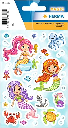 HERMA 15509 Aufkleber Meerjungfrau klein groß, 27 Stück, Mädchen Sticker mit lustige Meerestiere Anker Motiv, Kinder Etiketten für Fotoalbum Tagebuch Poesiealbum Scrapbooking Geburtstag Deko DIY
