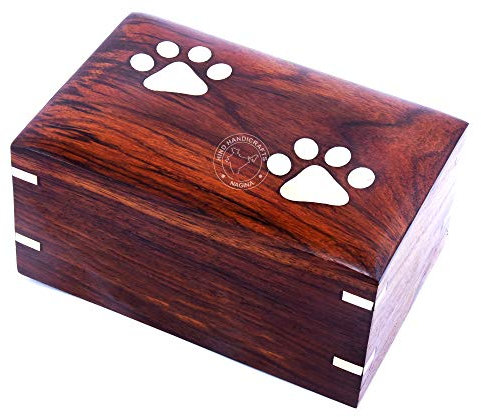 Hind Handicrafts Messing-Urne mit Palisander-Einsatz für Haustiere, Hunde, Katzen, Gedenkurne für die Asche, Foto-Holzkiste Small : 6 x 4 x 3 - 45lbs or 20kg braun