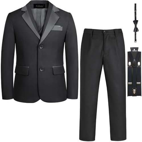 LOLANTA 5-TLG Jungen Smoking Schwarz Anzug, Page Boy Hochzeit Passt, 140-146 (Etikettengröße 140)