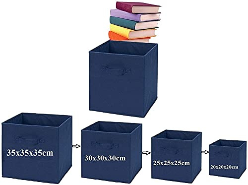 Fabric Foldable Square Canvas Storage Box Collapsible Folding Box Cubes Kids Toys Drawer (X-Large (35x35x35cm), Navy Blue)