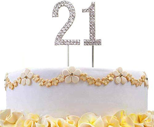 21 Silver Diamond Sparkley Cake Topper Age Year For Mans Boys Womens Girls Birthday Anniversary Party Decorations