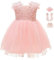KRUIHAN Robe en Dentelle pour Bébés Filles,Toddler Breathable Tulle Robe de Princesse D’été pour Le Baptême,L’Anniversaire,Le Mariage,la Fête,avec Bandeau,Chaussettes et Boîte-Cadeau,18M