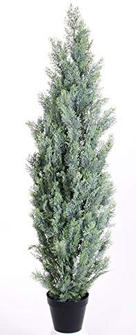 artplants.de Kunst Zypresse Gerome im Dekotopf, grün-grau, 180cm - Plastikbaum - Deko Cupressus